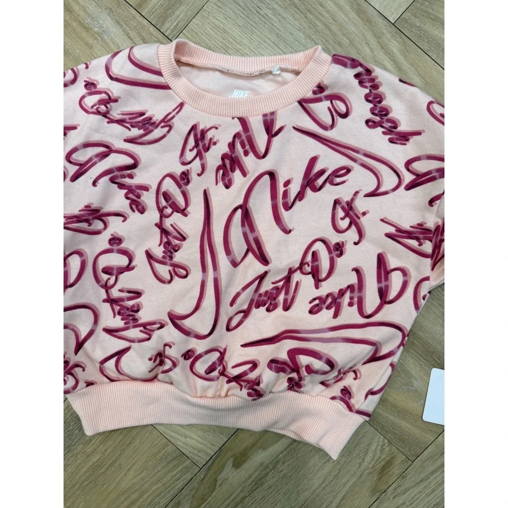 Nike Girls Pink Graffiti Print Crewneck Sweatshirt Just Do It Fleece 4T N145-ADZ